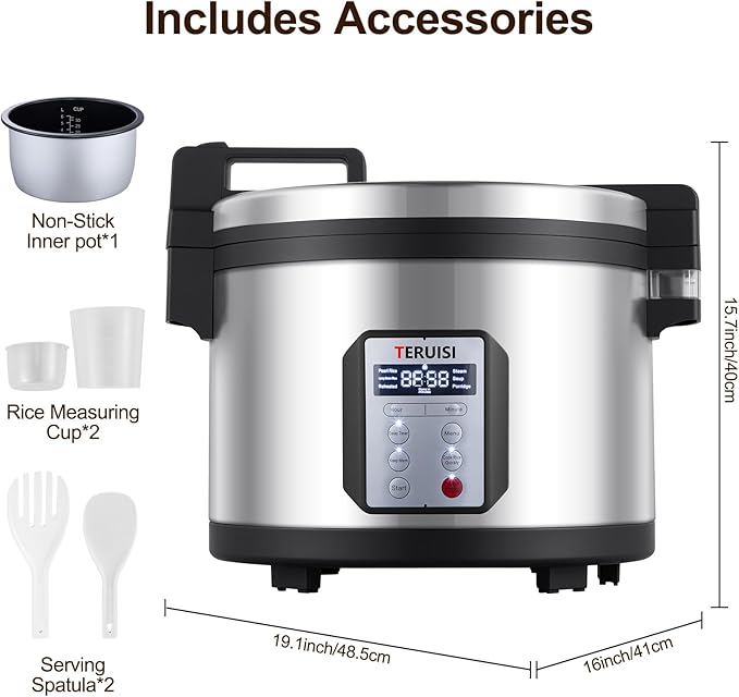 Commercial Rice Cooker, 15L/15.85QT Large Capacity Rice Cooker & Warmer 84 CUPS Cooked Rice, 1550W Fast Rice Cooker with 6 Preset Functions, LED Display, Non-stick Inner Pot for 25-35 People Use