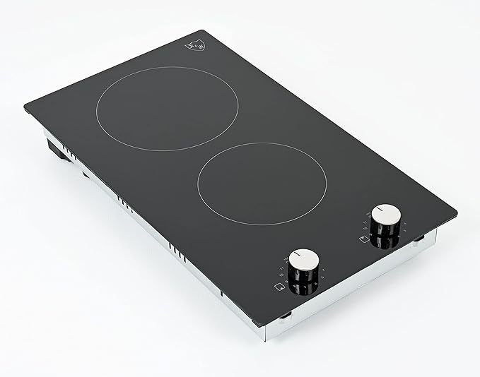 K&H 2 Burner Dual 12 Inch Built-in Electric Stove Top Radiant Ceramic Cooktop Knob Control 240V 3000W KCN-3002K