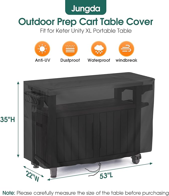 Prep Table Cover for 52 Inch Keter Unity XL Portable Outdoor Table and Storage Cabinet, Outdoor Bar Tables Cover Waterproof Heavy Duty for Patio Grill Tables