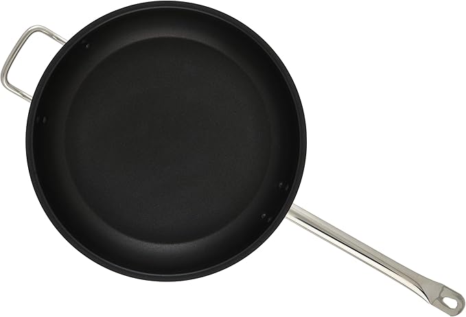 Winco Commercial-Grade Stainless Steel Fry Pan with Helper Handle, Non-Stick, 14"
