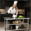 Stainless Steel Table with Wheels for Food Preparation and Work, Multi-Size Optional, Three-Layer Variable Two-Layer Metal Commercial Workbench Outdoor, Restaurant, Kitchen (51" Lx32 Wx34 H)