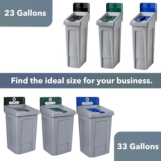 23 Gallon Landfill Waste Bin with Hinged Lid – Commercial Trash Container with Liner Cinches and Venting Channels – Slim Design for Restaurants, Offices, and Public Areas