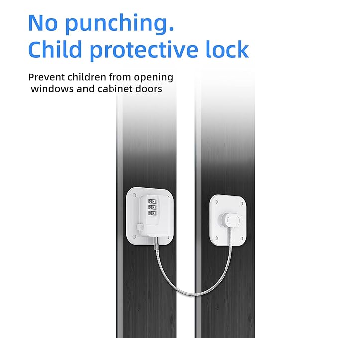 A Pack Refrigerator Lock - Heavy Duty Combination Fridge Lock, Child/Baby Proofing Lock for Cabinets, Closets, Drawers, Window and More, Easy Install and Use (White)