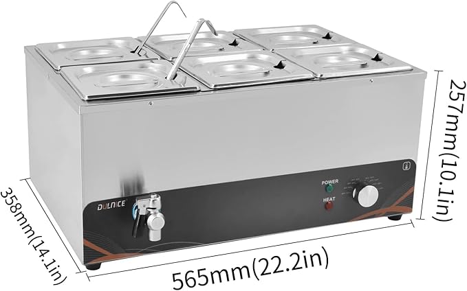 Commercial Food Warmer, 6 Pan 25QT Bain Marie Stainless Steel Electric Food Warmers, 1500W Buffet Warmer Soup Warmer with Temperature Control, Tap, Soup Spoon, for Catering Parties Restaurants