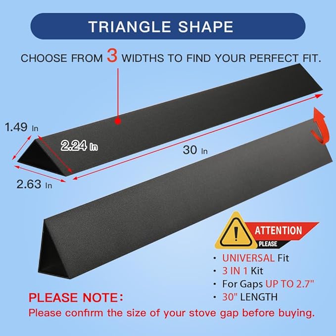Slide-in Range Rear Filler Kit Black, Universal Triangular Fill Strip, Top Trim Kit Between Stove and Wall for Whirlpool & Most Brand, Aluminum Gap Cover, 30" Long