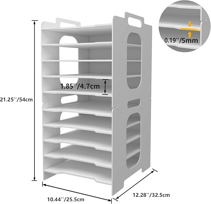 Natwind Office Stackable Paper Organizer for Desk White Desktop File Sorter Desk Organizer Letter Tray Holder Document Storage Rack for Home Office School 10-Tier