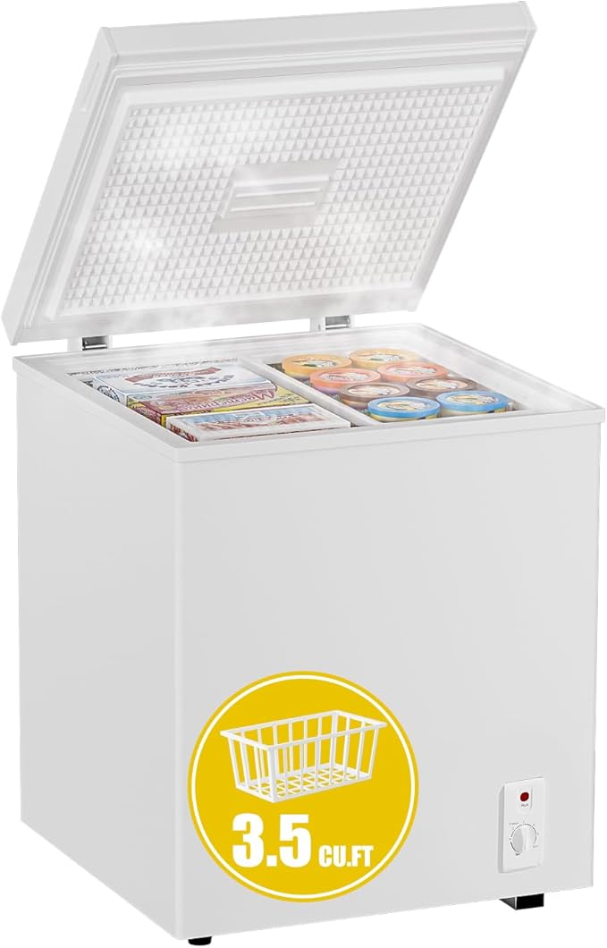 Bodacious 3.5 cuft Chest Freezer - Compact, Energy-Efficient & Quiet Mini Deep Freezer with Removable Baskets for Apartments, RVs, and Garages