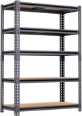 5-Tier Garage Storage Shelves, Heavy Duty Adjustable Shelving Unit, 60"H Garage Rack with 2400lbs Capacity, Metal Utility Shelves for Warehouse, Basement, Pantry, Tool Room, Home Organization