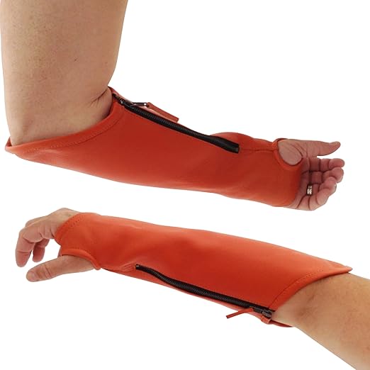 Arm Chaps Extended Elbow Leather Arm Guard - Arm Sleeve Protectors for Thin Skin and Bruising, Scratches & Cuts - Protective Arm Sleeve for Any Age- Left & Right Form-Fitting - Orange(1Pair/XX-Small).