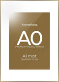Homeforia A0 Poster Frame Bronze, High End Metal 33.1 x 46.8 inch Large Picture Frames with Mat for 23.4 x 33.1 Photo, A0 Size Brass Frame Matted to A1 Print, 33.1x46.8 Frame, Tempered Glass, Set of 1