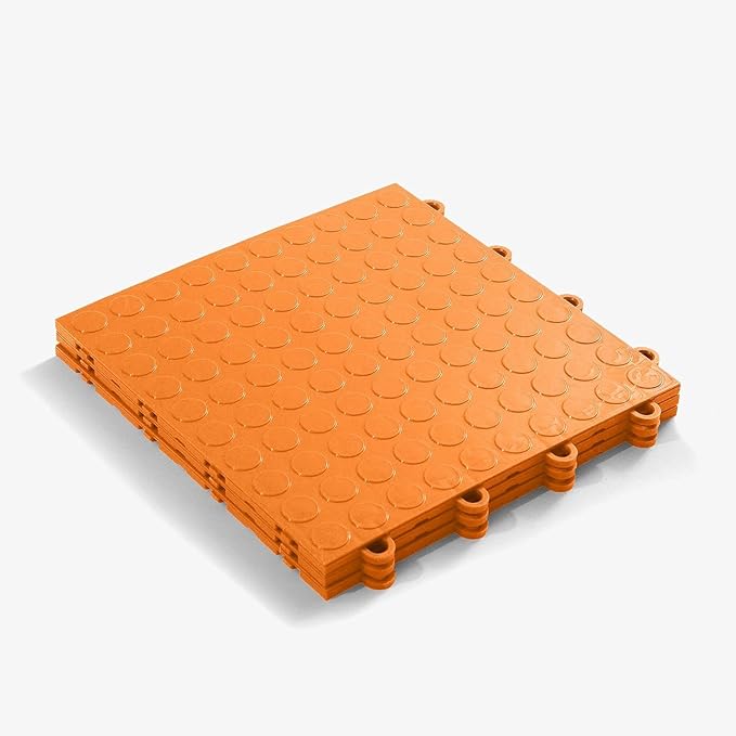 FlooringInc's Nitro 12"x12" Snap-Together Garage Flooring Tiles, Non-Slip Interlocking Plastic Floor Mat, Garage Organization & Storage, Coin Pattern, Harley Orange, 12 Tiles, 12 Sq/Ft