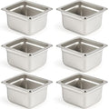 CURTA 6 Pack Anti-Jam Hotel Pans, 1/6 Size 4 Inch Deep, NSF Commercial 18/8 Stainless Steel Chafing Steam Table Pan, Catering Storage Metal Food Pan