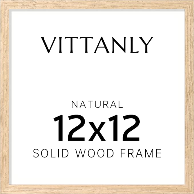 Vittanly 12x12 Picture Frame, Solid Wood Frame with Plexiglass, Includes 8x8 Mat, Wall Hanging for Home Decor, Natural, 1 Pack