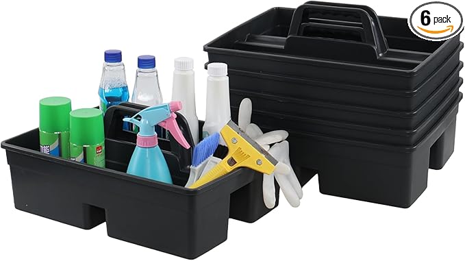 6 Packs Plastic Cleaning Caddy Organizer with Handle, 3-Compartment Portable Plastic Cleaning Caddies
