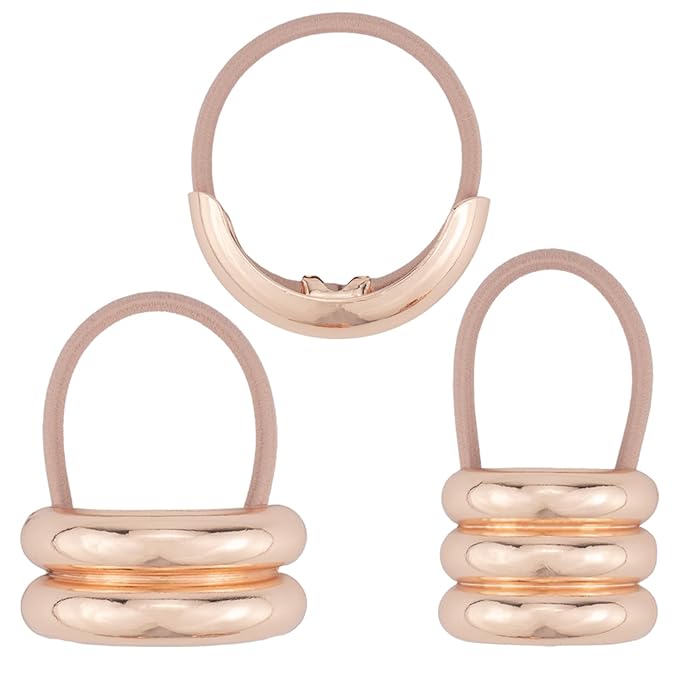 3PCS Rose Gold Geometric Hair Ties - Polished Metal Hair Cuffs, Non-Damage Ponytail Holders for Stylish Hairstyles
