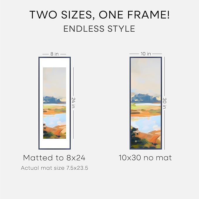 Homeforia 10x30 Navy Blue Picture Frame, High End Metal 10by30 Poster Frames with Mat 8x24 Photo, 10 x 30 Blue Frames Matted to 8 x 24 Print, 30x10 Panoramic Frames, Tempered Glass, Wall Kit, Set of 1