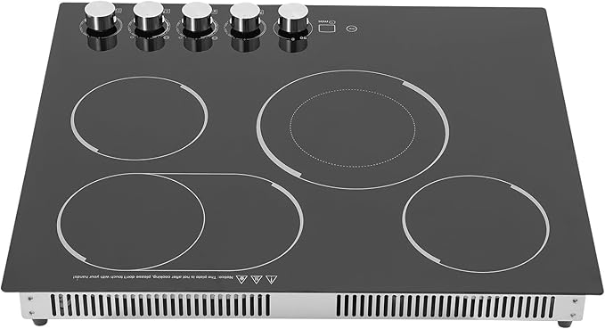 4 Burner Electric Cooktop, 3400W 110V Electric Stove Countertop, 5 Heating Level, Child Lock, Timer, Knob Control, Ceramic Built-in Stove Top, Hard Wire, No Plug