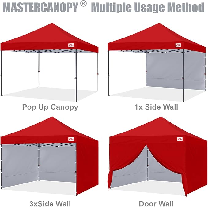 MASTERCANOPY Heavy Duty Pop-up Canopy Tent with Sidewalls (10x10,Red)