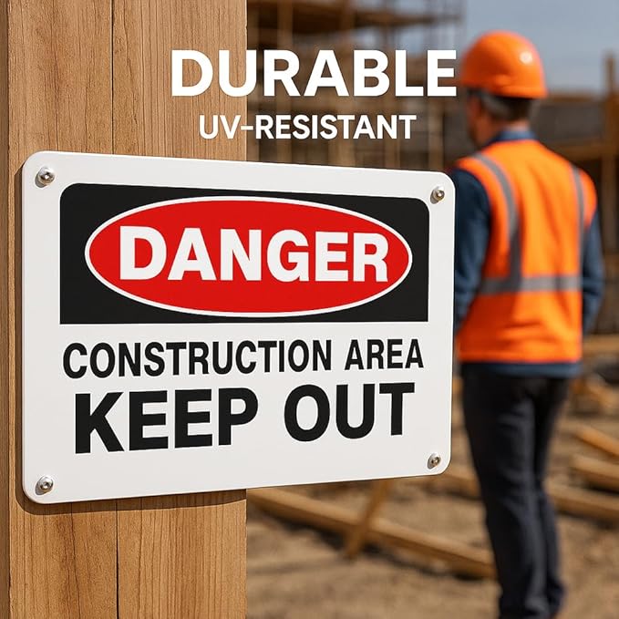 Constructicn Area Keep Out Signs, Danger Do Not Enter Sign Metal Danger Sign 10x14 Inch Rust Free Aluminum UV Printed Easy to Mount Weather Resistant Long Lasting Ink (4-Pack)…