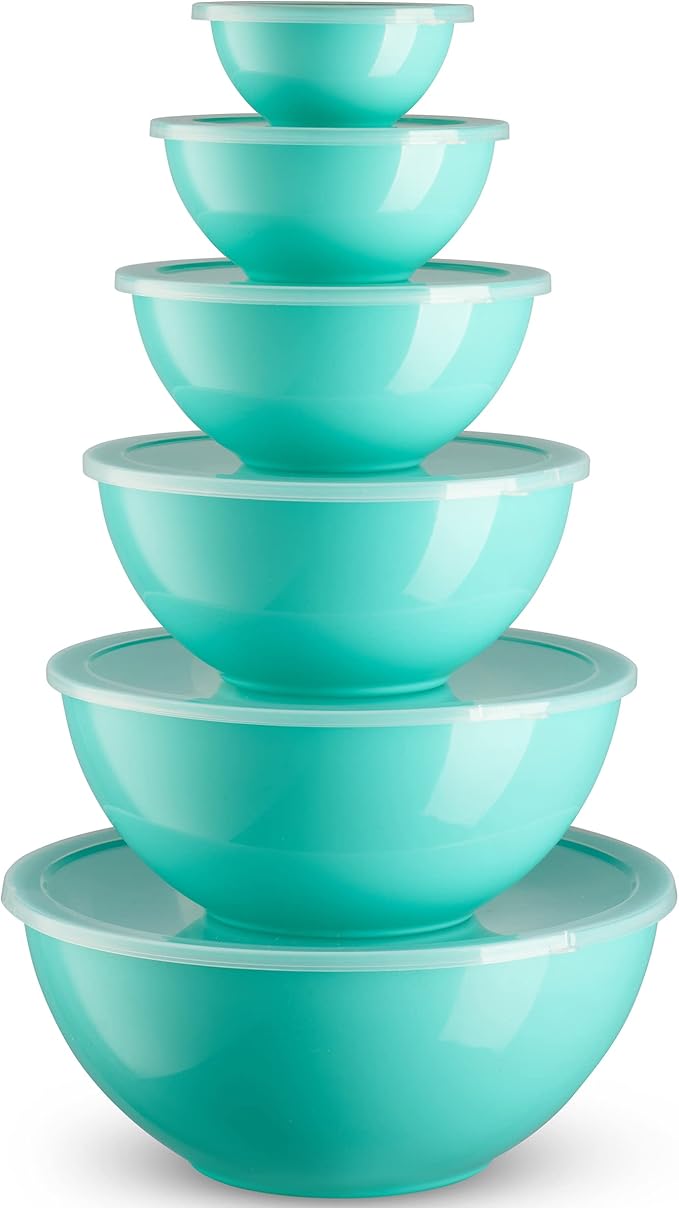 Mixing Bowls with Lids Set, Plastic Mixing Bowls with Airtight Lids, Nesting Mixing Bowl Set for Space Saving Storage, Ideal for Cooking, Baking, Food Prep & Food Storage, 12 Piece Set