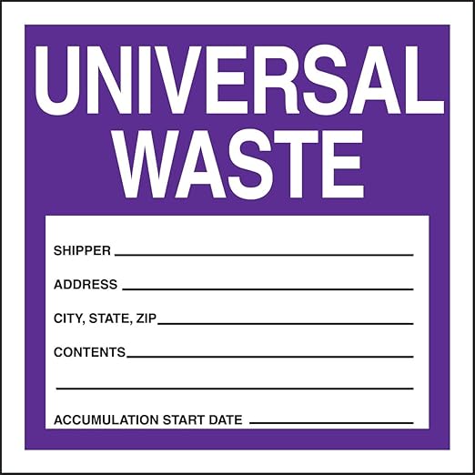 Accuform Signs MHZW16PSC Adhesive Coated Paper Hazardous Waste Label, Universal Waste", 6" Length x 6" Width, Purple/Black/White (Pack of 100)