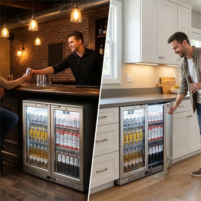 BODEGA BODEGACOOLER Back Bar Cooler With 2 Glass Doors,7.4 Cu.Ft Stainless Steel Commercial Back Bar Fridgewith LED Lighting,Counter Height Bar Beverage Cooler for Beer,Soda Drinks,Wine