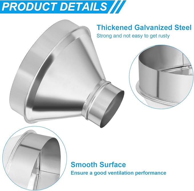 PATIKIL 10 Inch to 4 Inch Round Duct Reducer Increaser Connector, Galvanized Steel Air Duct Adapter Pipe Fitting for Bathroom Kitchen Inline Ventilation Systems, Silver Tone