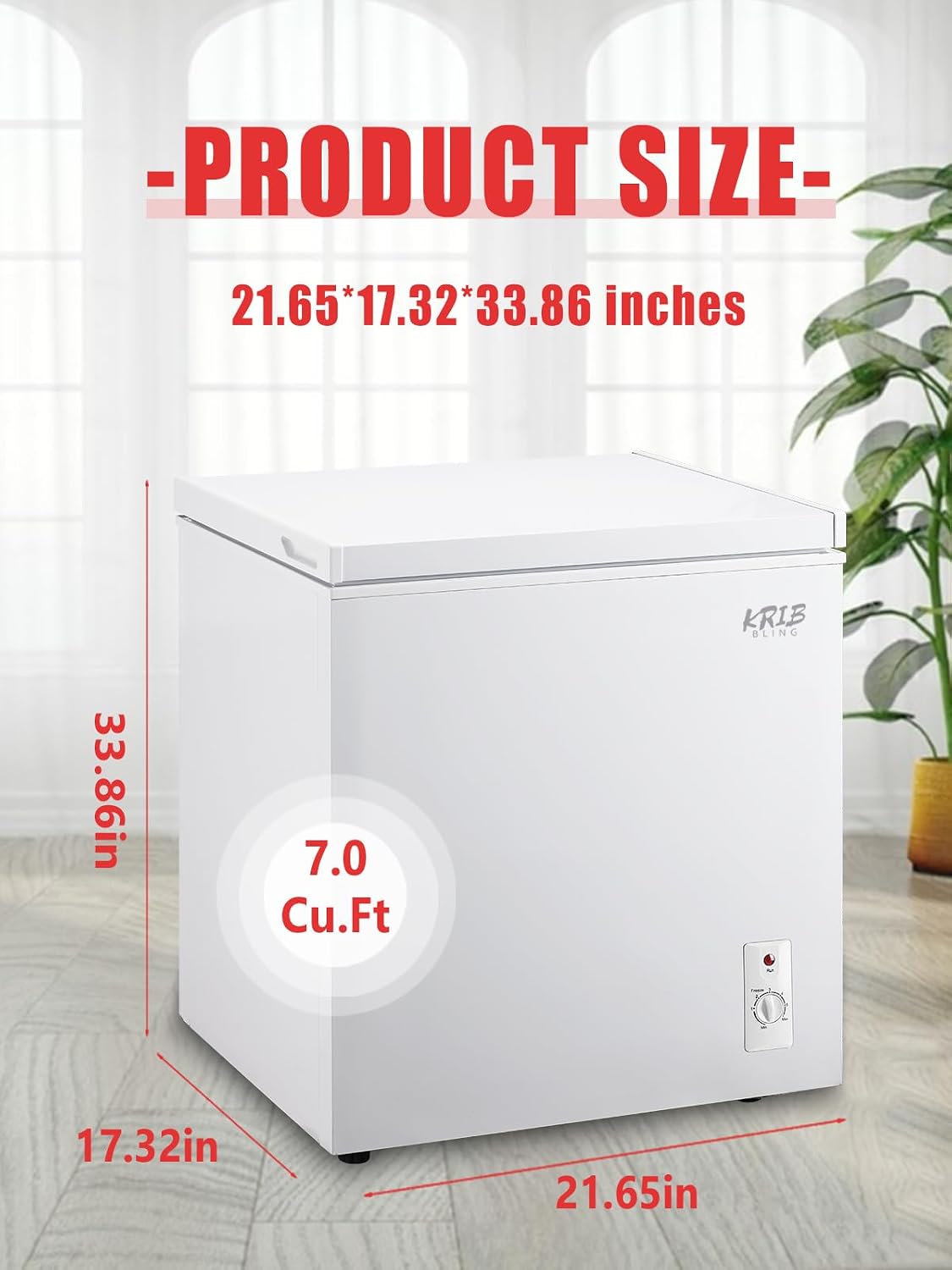 7.0 Cu.Ft Chest Freezer 7 Gears Temperature Control(-4°F to 6.8°F), Deep Compact Freezer with A Removable Basket, for House, Kitchen, Garage, Basement, Shop, White
