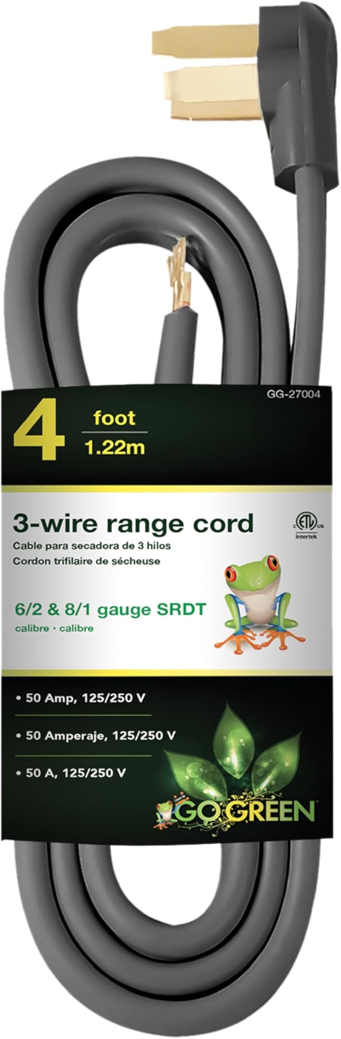 Go Green Power GG-27004 4' 3 Wire Range Cord, 30 Amp