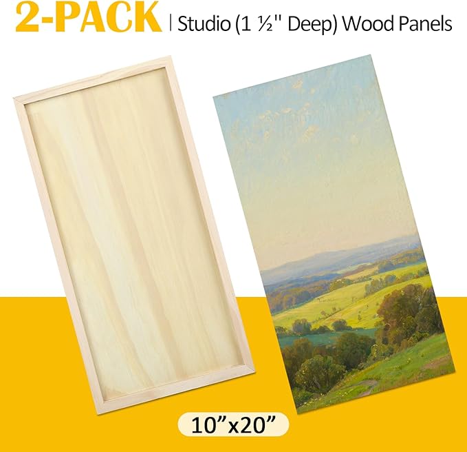 Falling in Art 2 Pack Unfinished Wooden Canvas Panels, 10x20 Gallery Birch Wood Panels Kit, 1 1/2" Deep Art Cradle Boards for Acrylic Painting, Pouring and Burning