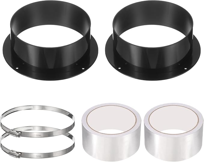PATIKIL 6 Inch Duct Connector Flange, 2 Pack ABS Plastic Straight Pipe Flange Dryer Vent Connector with Clamp for Air Heating Cooling Ventilation HVAC System, Black