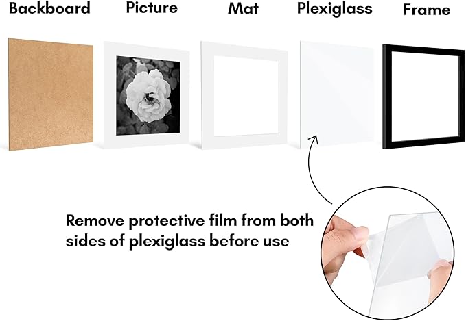 Americanflat 12x12 Picture Frame with Polished Plexiglass - Set of 5 - Use as 9x9 Frame with Mat or Display 12x12 Photo Without Mat - Galleria Collection - Square Frames for Wall Display - Black