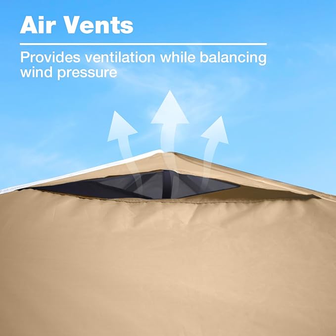 8x8 Canopy Replacement Top Cover with Air Vents for ez up Pop up Canopy Gazebo Tent with Adjustable Straps,Waterproof & Anti-UV for Outdoor Shade (Top Only,Frame Not Included) (Beige)