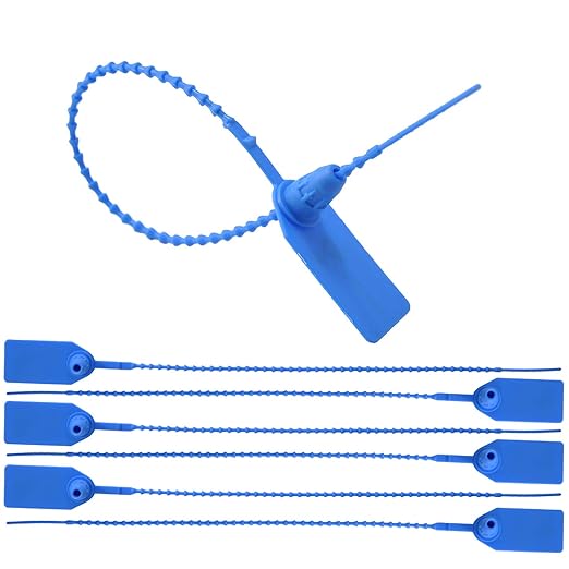 200 Blue Plastic Tamper Seals, Zip Ties Numbered for Fire Extinguishers Pull Tite Security Tags Disposable Self-Locking Safety Ties 250mm Length