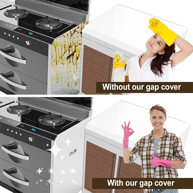 Silicone Kitchen Stove Counter Gap Covers, Heat Resistant Kitchen Counter Gap Non-Tacky Filler Seals Spills Between Counter, Stovetop, Oven, Washer, Set of 2 (21 Inches, White) by Gosmol
