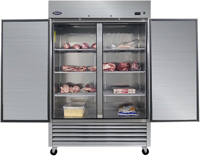Commercial Freezer 54"W 2 door Stainless Steel Reach in Solid door Fan Cooling 49 Cu.ft Freezer Dynamic Cooling OmniSmart Temperature Control -10℉~10℉ Freezer for Restuarant, Bar, Shop, etc