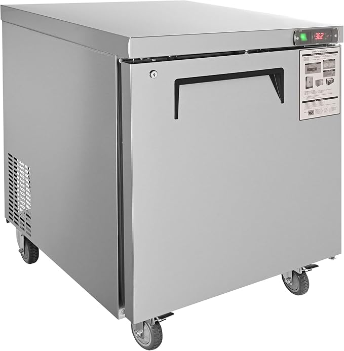 VEVOR 28" W Commercial Refrigerator, Undercounter Worktop Refrigerator, 7.4 Cu. Ft Thick Stainless Steel Refrigerated Food Prep Station Fan Cooling Single Door Worktop Fridge with lock for Bar