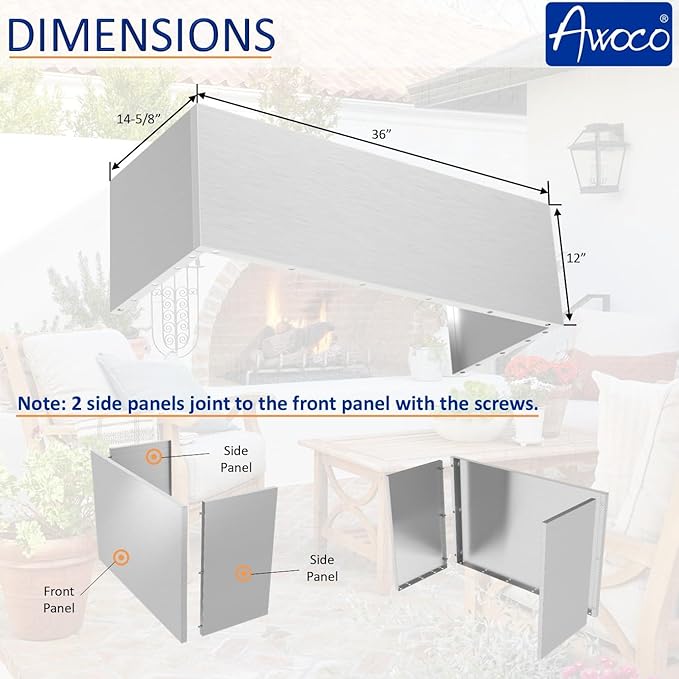 Awoco 36” Outdoor BBQ Vent Hood 17” High Type 304 Stainless Steel, 4 Speeds 1000 CFM, Adjustable LED Lights, 8” Round Top Vent with 12”H Chimney Cover