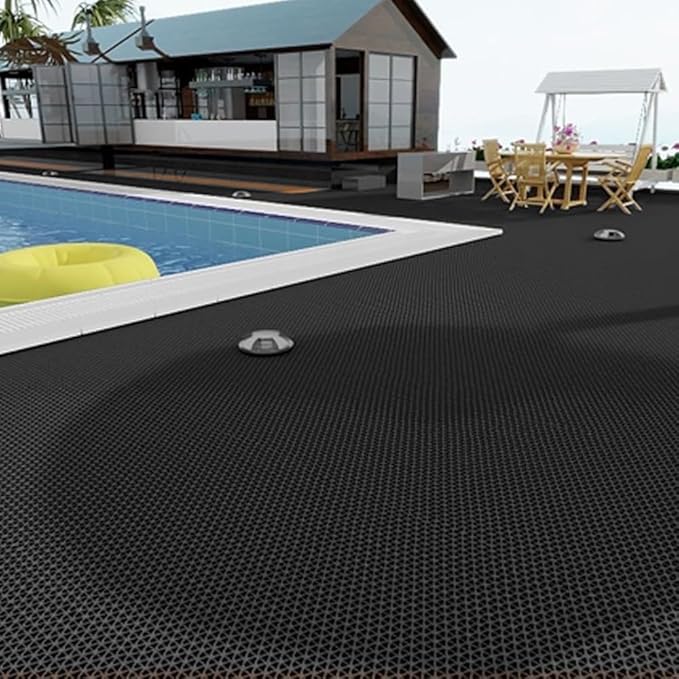 PVC Drainage Floor Mat Non-Slip Commercial Wet Area Mat for Outdoor and Indoor Restaurant Kitchen Bar Swimming Pool Splash Matting Water Drain Flooring Mat (Black, 4FTX10FT)