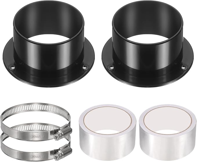 PATIKIL 3 Inch Duct Connector Flange, 2 Pack ABS Plastic Straight Pipe Flange Dryer Vent Connector with Clamp for Air Heating Cooling Ventilation HVAC System, Black