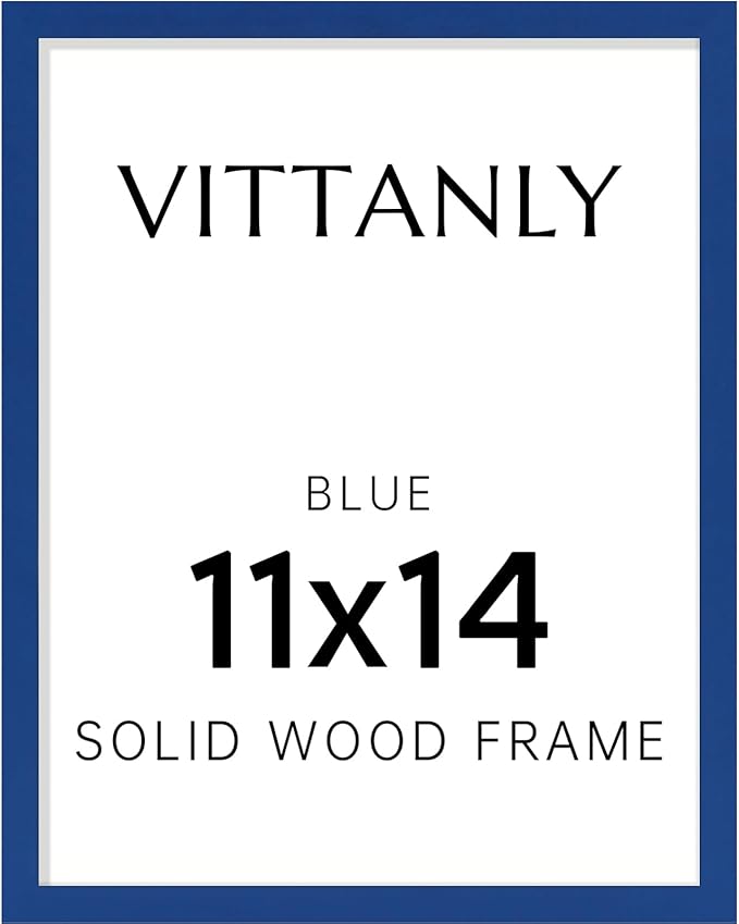 Vittanly 11x14 Picture Frame, Solid Wood Frame with Plexiglass, Includes 8x10 Mat, Wall Hanging for Photos, Home Decor, Royal Blue, 1 Pack