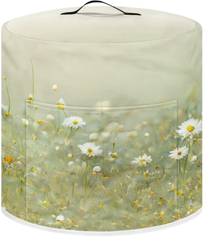 Insulated Pressure Cooker Appliance Cover, Also Fit for Rice Cooker, Air Fryer and Crock Pot, 6 Quart Dust Cover with Pocket for Kitchenware and Recipes, Washable, Daisy Floral Green