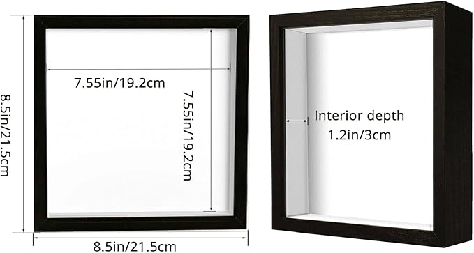 8x8 Shadow Box Frame Display Case, Wood with Plexiglass, Display Case Box for Memorabilia, Medal, Crafts,Tickets and Photos, Picture Frame for Wall and Tabletop (Black, 8x8)