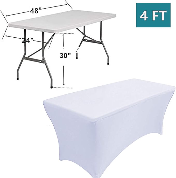 RELIANCER 1 Pack Stretch Spandex Table Covers for Rectangular Tables,4FT Elastic Fitted Tablecloth,Universal Rectangular Table Cloth Protector for Outdoor Party,Wedding,Bar,Birthday,Banquet,Events
