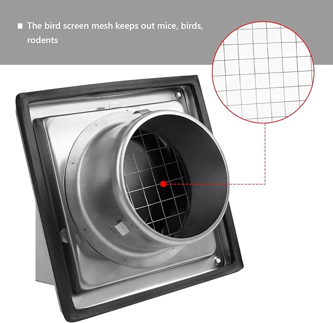 6 Inch Dryer Vent Cover Outside Stainless Steel Wall Vent with Removable Cover and Bird Screen Mesh