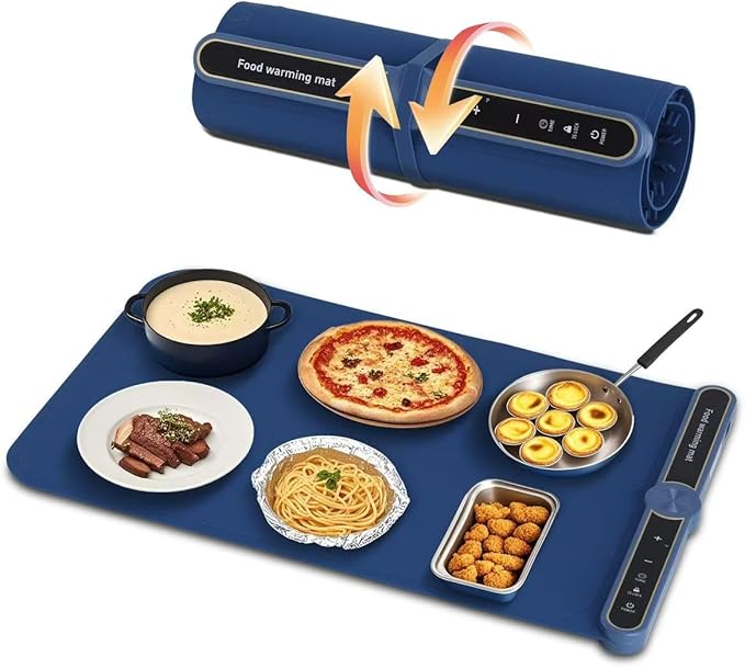 Food Warming Mat - Fast Heating Silicone Electric Warming Tray with 9 Level Temperature, Raised Feet Protects Table, Roll Up Buffet Hot Plates Heat Pad, Portable Food Warmer for Parties Home Travel
