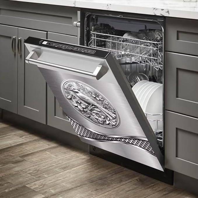 Stainless Steel Design Bird Painting Dishwasher Magnet Cover Sticker,Refrigerator Magnet Cover Decal Fridge Microwave Stickers Kitchen Decor,23 x 26 Inch
