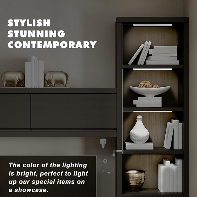 JUSJUBR 4-Pack Cold White Display Shelf Lights, Under Shelf Lighting with Memory Function, 12 Inch 6000K Plug-in Bookshelf Lighting, LED Cabinet Lights for Display Case/Pantry/Closet/Safe