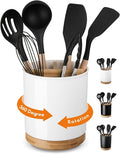 LoeJan 3 Compartment Utensil Holder, Extra Large Utensil Crock, Stable Ceramic Utensil Organizer, Cooking Tool Organizer Set for Kitchen Counter Farmhouse Decor (C-White(Grossy))