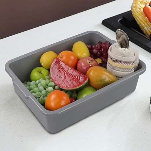 Farmoon 4 Packs 13 L Commercial Bus Tubs, Restaurant Dish Tub, Grey Plastic Wash Basins